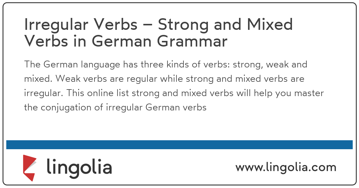 Irregular Verbs Strong And Mixed Verbs In German Grammar